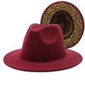 Burgundy wide brim fedora hat with stylish leopard print lining for men and women - M (56-58cm) / Burgundy