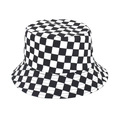 Close-up of black and white checkerboard bucket hat showing canvas texture and stitching - M (56-58cm) / White