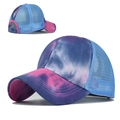 Pink and blue tie-dye sun visor baseball hat with mesh back and ponytail hole design - Purple Red Tie-Dye