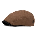 Brown waffle knit newsboy cap with black brim for casual and retro summer style - Coffee