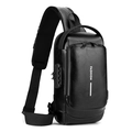 Schwarze Herren Brusttasche mit Diebstahlsicherung, Lederoptik und sicherem Zahlenschloss - Schwarz PU