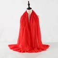 Red oversized crinkle scarf for women with soft cotton linen texture and fringe edges - Red