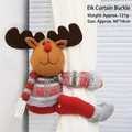 Plush Christmas reindeer curtain tieback with red checkered sweater and soft faux fur trim - Reindeer Style