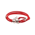 Detailed close-up of red braided rope bracelet featuring a silver octopus charm fastener - Octopus / Red