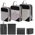 Black and grey waterproof travel organizer 7-piece set with breathable mesh bags - 7-Piece Set (includes Toiletry Bag) / Black