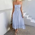 Light blue A-line sundress with white lace-up ties and ruffled hem for summer vacation - S / Blue