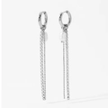 Silver stainless steel drop earrings with zircon tassels and white pearl detail - Silver