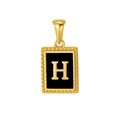 Golden square H letter pendant with black enamel finish and beaded edge on white background - Letter H