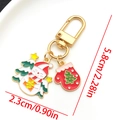 Christmas snowman and glove keychain in KC gold finish with enamel charms and dimensions - LS578-Christmas Snowman Glove U-shaped Keychain