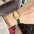 Women's gold snake-head watch with black leather strap and Roman numeral dial - Gold Case Gold Dial Black Strap