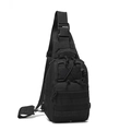 Detailed view of black tactical chest bag with MOLLE webbing and durable nylon texture - Black