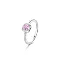 Detail showing S925 hallmark on silver ring with pink cushion-cut zircon and pave crystals - Platinum (Pink Zirconia)