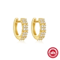 Elegant S925 sterling silver gold-plated hoop earrings with sparkling white zircon crystals - Double Row Zirconia Style / 925 Silver