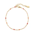 Bohemian goudkleurige roestvrijstalen armband met kleurrijke rode, oranje en roze kralen - Goud Lipkleuren