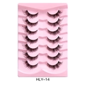 Fox eye false eyelashes set with 7 pairs of long winged natural black lashes - Thick Cross Style (HLY-14)