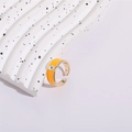 Verstellbarer 14K vergoldeter Ring mit orangefarbenem Emaille und Evil Eye Motiv - Einstellbar Offen / Gelb (JZ0102)