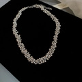 Silver bead strand necklace in stainless steel with lobster clasp on black velvet - Beaded Textured Simple Style / Silver