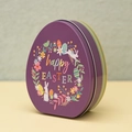Scatola in metallo viola a forma di uovo per Pasqua con ghirlanda di conigli e fiori - Stile F