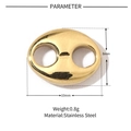 Detailed view of golden stainless steel pig nose beads with dimensions and weight - Gold Pig Nose Coffee Bean Accessory (VG193)