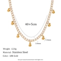 Collana in acciaio inossidabile placcato oro 18K con ciondoli a sfera e zirconi - Acciaio Inossidabile / Placcato Oro 18K / Zirconia / Collana Con Nappine a Sfera in Zirconia - Oro / Lunghezza 40+5cm