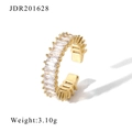 18 Karat vergoldeter offener Ring mit rechteckigen Zirkonia Steinen für Damen - Goldenes Baguette-Reihen-Offener-Stil (JDR201628)