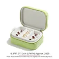 Light green tweed jewelry organizer box with zipper and ivory velvet lining 16cm - Teal (Linen) / No. 1