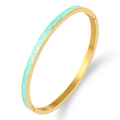 Gold-plated stainless steel bangle with blue enamel triangles and brushed finish - Gold Green