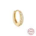 Elegant 925 sterling silver huggie hoop earring with gold finish and five zircons - Single Gold-8MM / 8mm