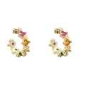 Goldene Ear Cuffs mit bunten Zirkonia und filigranem Herz-Reliefmuster im Set - 24K / Gold Herz Mehrfarbiger Strass (JQH0290-GG-1)