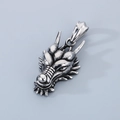 Pendente a testa di drago stile punk in acciaio al titanio con finitura argento vintage - Pendaglio a Testa di Drago Vintage Color Acciaio (KP130731-KJX)