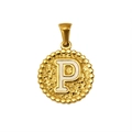 Pendentif lettre P en acier inoxydable doré 18K avec émail blanc et finition martelée - Lettre P (S-P173-P)