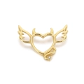 Collar de corazón dorado con alas de demonio y cola de cristal en fondo blanco - Colgante de Alas de Corazón de Diablo Dorado (Solo Colgante) / Dorado