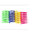 Overhead view of colorful plastic spiral spring cat toys in pink, blue, yellow, and green - 4.5x2cm / 4-Color Set