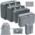 7-piece dark grey travel luggage organizer set with mesh packing cubes and shoe bag - Cosmetic Bag 8-Piece Set / Gray