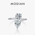 S925 sterling silver asymmetric bypass ring with round and pear cut cubic zirconia stones - US Size 5 / Round & Pear Dual Zircon Style (RHR1786)