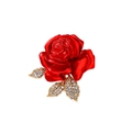 Élégante broche rose rouge avec feuilles dorées et cristaux sur fond blanc neutre - Rouge (HC0737)