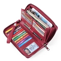 Red RFID-blocking long PU leather wallet featuring large capacity card slots and coin pocket - Burgundy