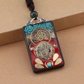 Ebony Black Zambala No.2 Thangka Square Single Pendant
