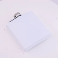 Compact white matte stainless steel 6oz hip flask with metallic silver screw cap - White
