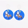 Blue Christmas reindeer and snowflake round stud earrings with festive winter scene - Blue Snow Scene Reindeer Round