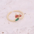 Bague réglable en or au design fraise avec cristaux de zircon rouges et verts - Style Fleur de Fraise (2#) / Ouvert Réglable