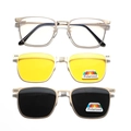 Champagne gold metal square sunglasses set with polarized and yellow night vision lenses - Gold