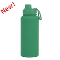 Matte green 1L stainless steel sports bottle with integrated carrying loop handle - Seaweed Green-Sports Style
