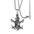 Retro anchor necklace with pirate skull and swords pendant in antique silver finish - Pirate Skull Dual Swords Anchor
