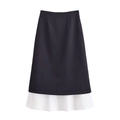 Jupe midi bicolore noir et blanc pour femmes avec coupe trapèze et volants superposés - XS / Noir