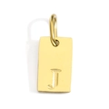Detailed view of a gold rectangular pendant with engraved letter J and hanging loop - Pendant J (Without Chain)