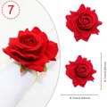 Red velvet rose napkin ring with golden metal loop for Valentine's Day tables, 6.7cm size - Red Suede Rose