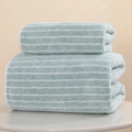 Thick mint green and white striped coral fleece towel set with soft absorbent texture - Narrow Stripe Style / Towel (35*75cm) / Cyan