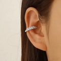 Silver criss-cross ear cuff featuring intricate textures and sparkling zircon accents - Silver Crisscross Woven Zircon Style (WG-1345)