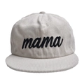Detail of cream corduroy baseball cap with black MAMA embroidery and retro texture - One Size(Adjustable) / White
